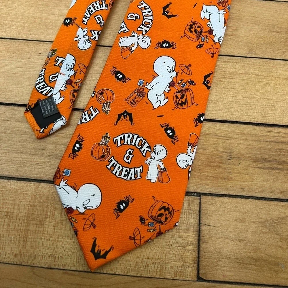 Casper Mens‎ Tie Necktie Orange Multicolor The Friendly Ghost Halloween